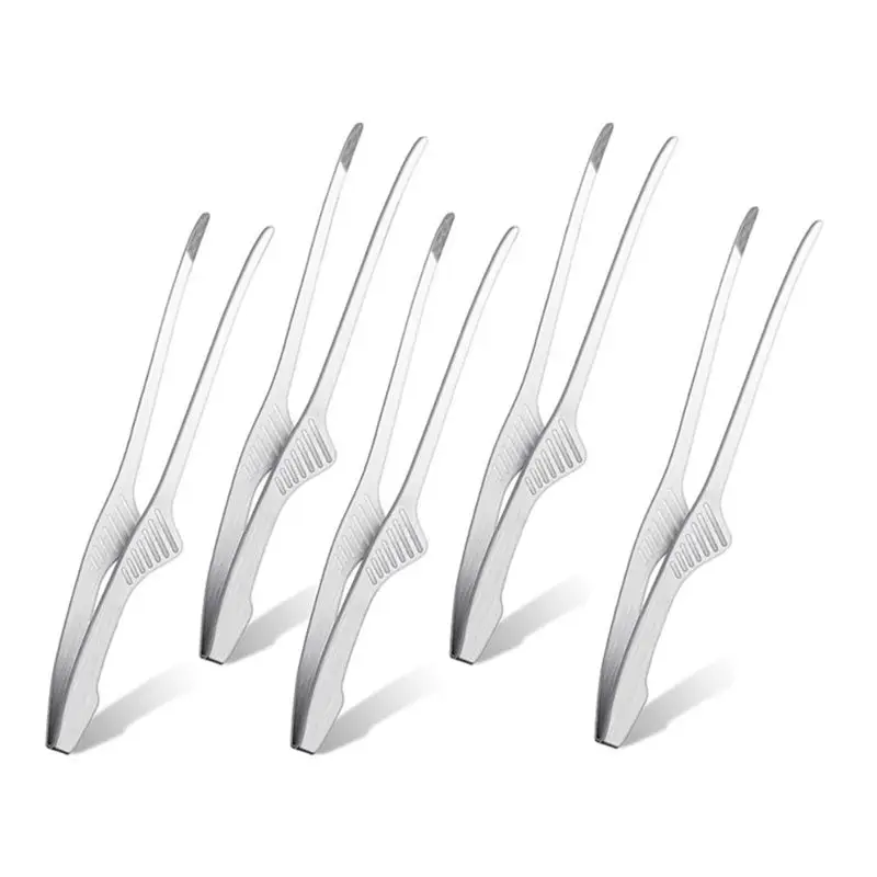 【ELEVATE LIFE】5Pcs BBQ Tongs Self-Standing Grill Tongs Non-Slip Cooking Utensils Stainless Steel Tongs ABDD