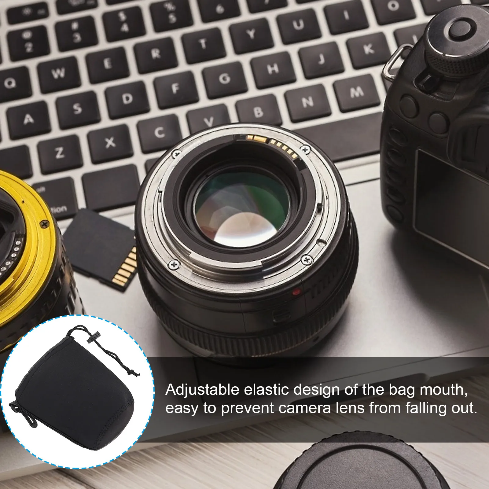 2Pcs Camera Lens Pouch Neoprene Shockproof Elastic Thermal Insulation Protective Case for Dslr Lens Diameter 9Cm Black
