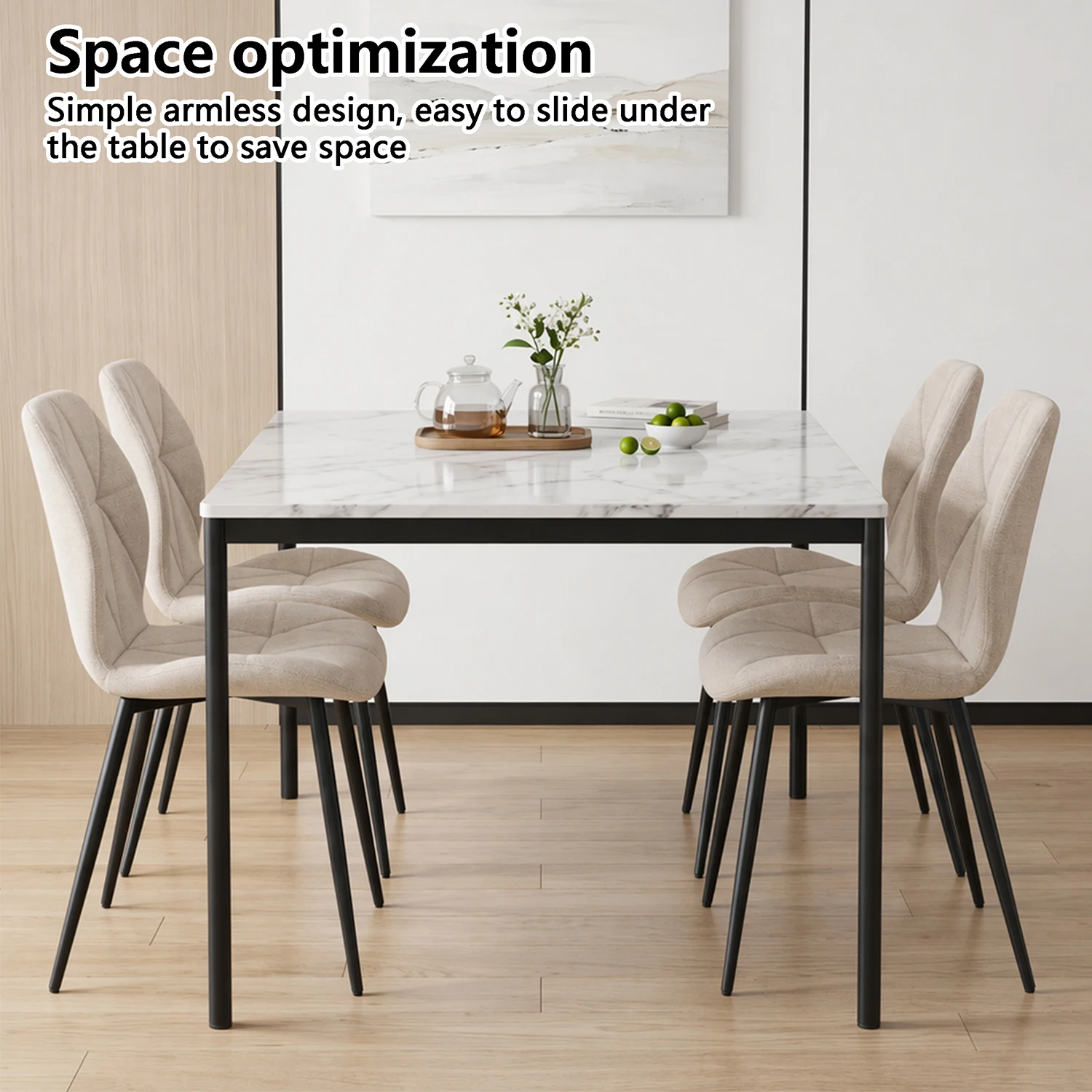 GrandCA HOME Set mit 2/4/6 modernen Esszimmerstühlen, gepolstert, mit Leinenstoff bezogen, minimalistische Bürostühle für Küche und Esszimmer – Detail 1