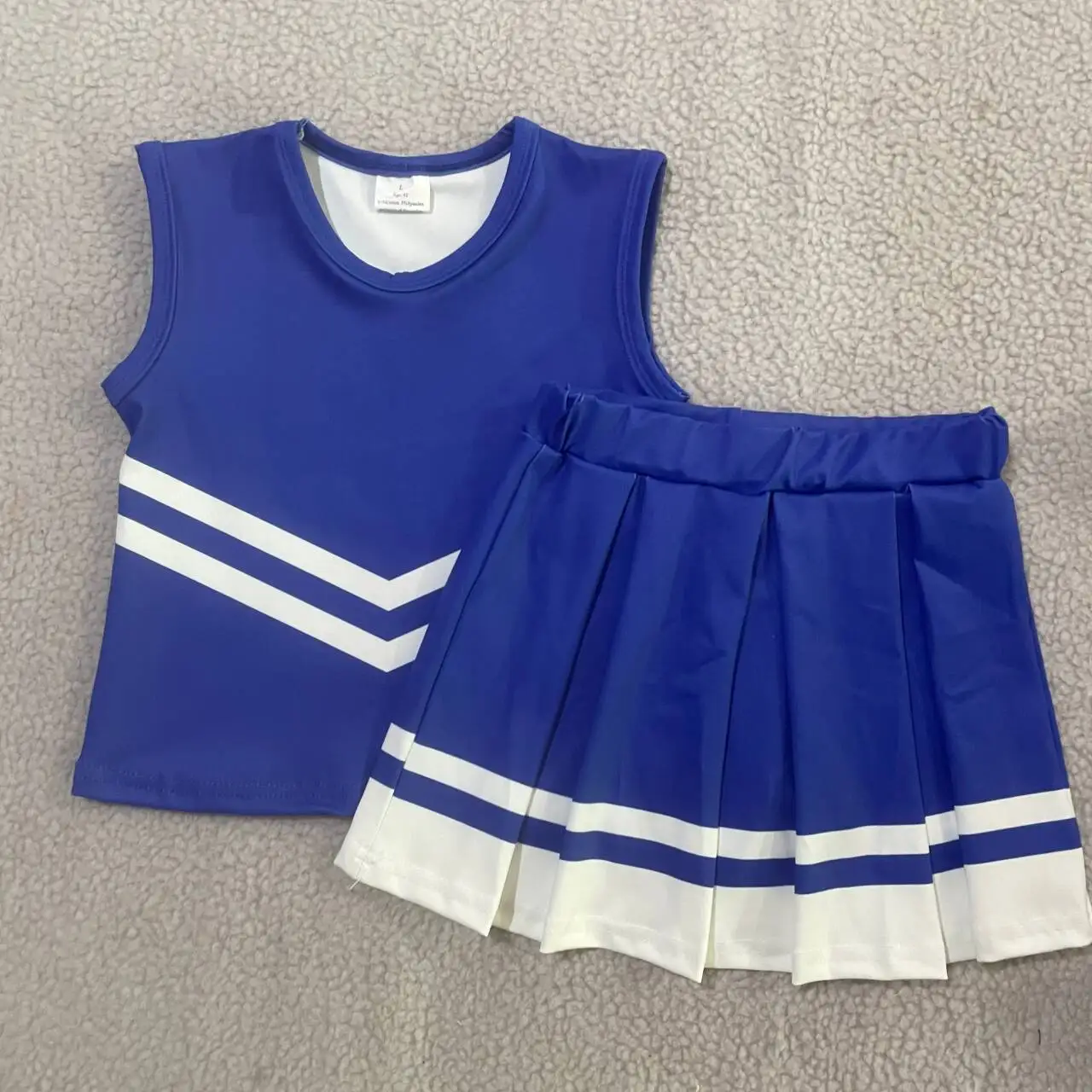 

Navy Blue Summer Baby Girl Set Sport Clothes V-neck Sleeveless Short Top With Skirt
