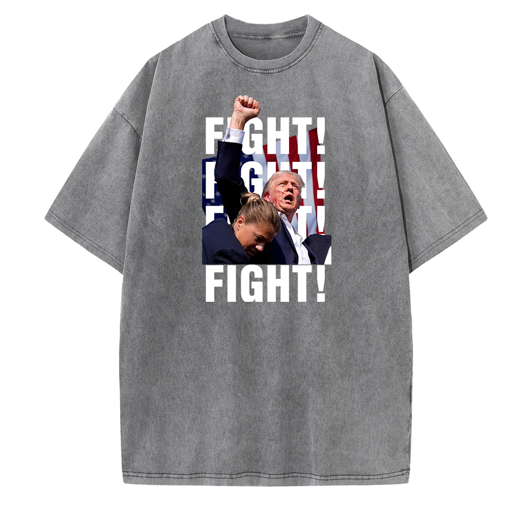 Trump Fight! Trump Shot Vintage Harajuku Summer Unisex O-Neck Short Sleeve Cotton T-Shirts