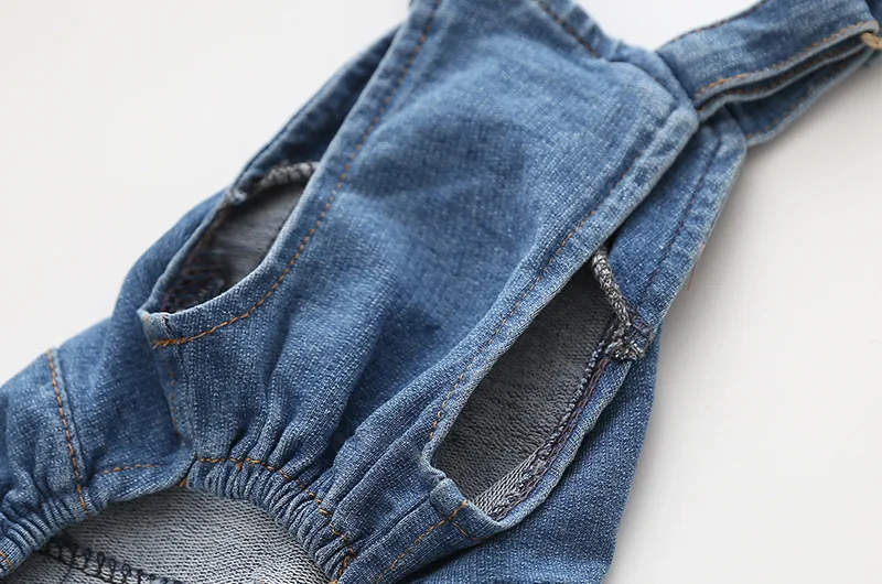 Jeans en denim à rayures pour chiens, combinaison pour animaux de compagnie, vêtements pour chiens à quatre pieds, jeans perforés pour chiots, pantalons Chihuahua SARL