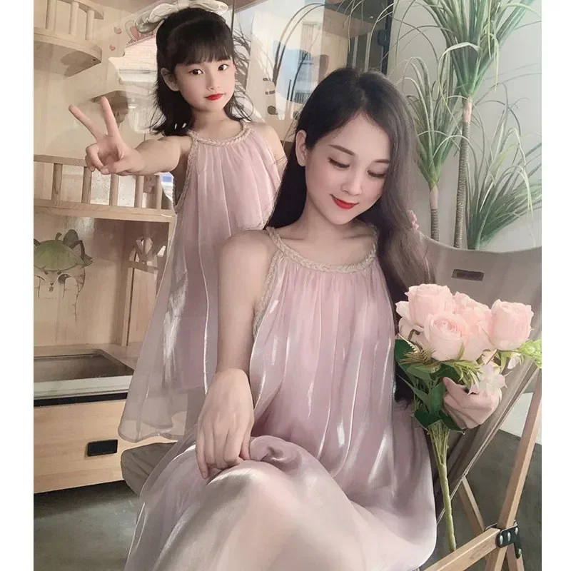 Mom and Girls Vacation Chiffon Dress Like Mother Like Daughter Clothes Holiday 2025 Summer Mommy and Me Matching Equal Dresses