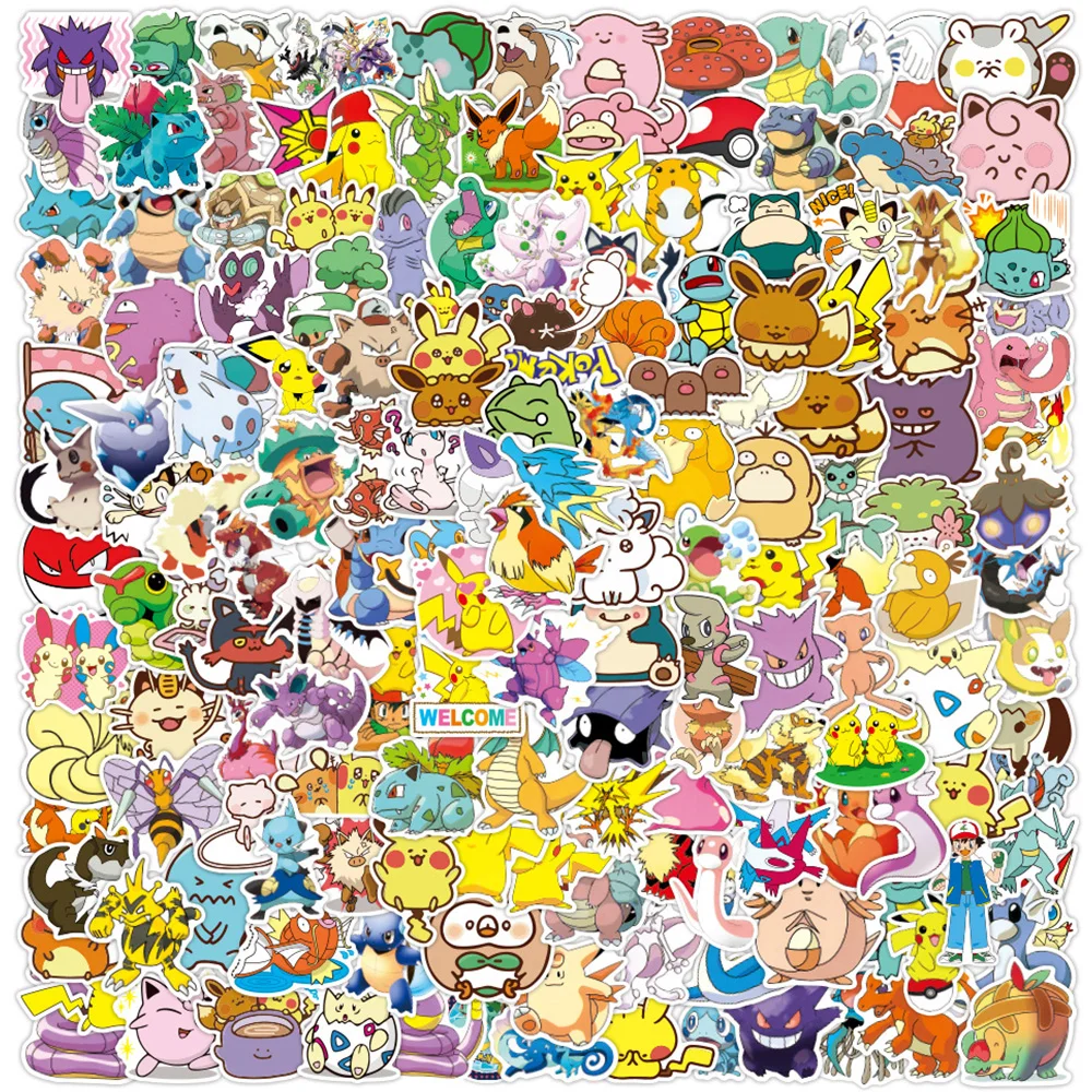 10/30/50/100/200pcs Kawaii Pokemon Anime Stickers Pikachu Cartoon Decals DIY Laptop Skateboard Phone Cute Stickers Kid Gift Toy