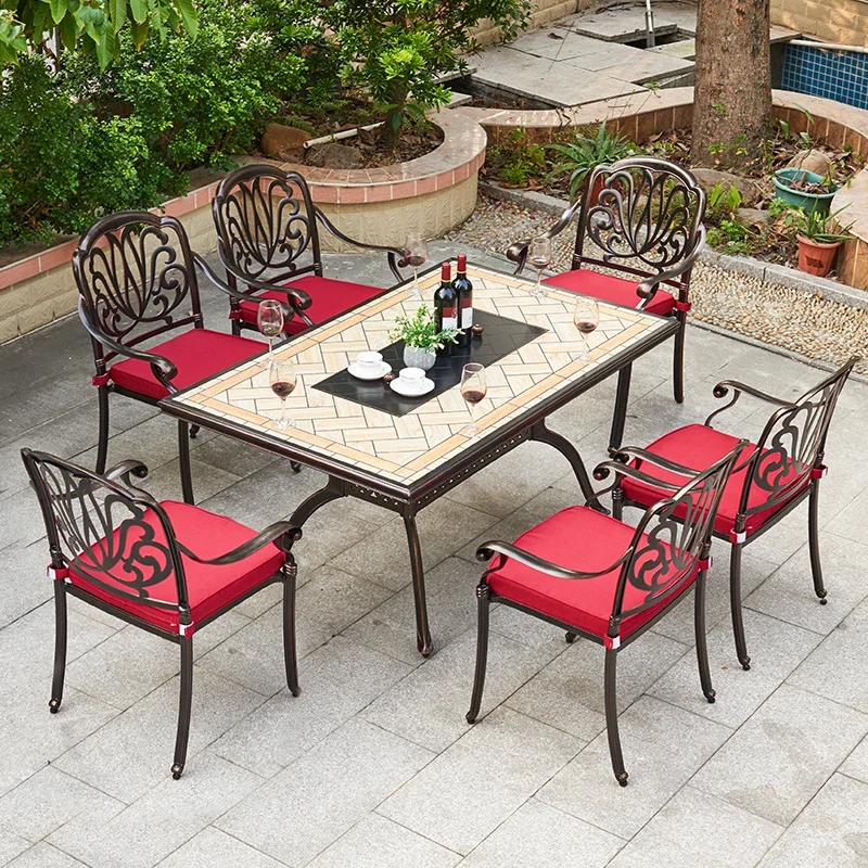 

Best Selling Cast Aluminium Patio Table And Chairs Luxury Fashion Mobili Da Giardino Outdoor Ceramics Restaurant Furniture Set