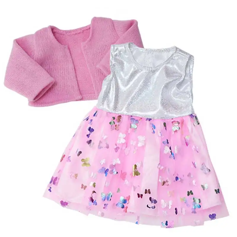 人形ドレス 16-18 インチ/40-45 センチメートル人形赤ちゃん生まれ人形かわいいセーター蝶スカート生まれ変わる人形服アクセサリー人形女の赤ちゃんギフト