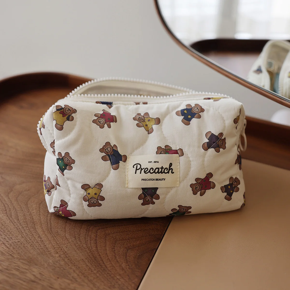 Cute bear cartoon style portable cosmetic bag carry-on clutch travel skin care products storage bag multi-function bag in bag