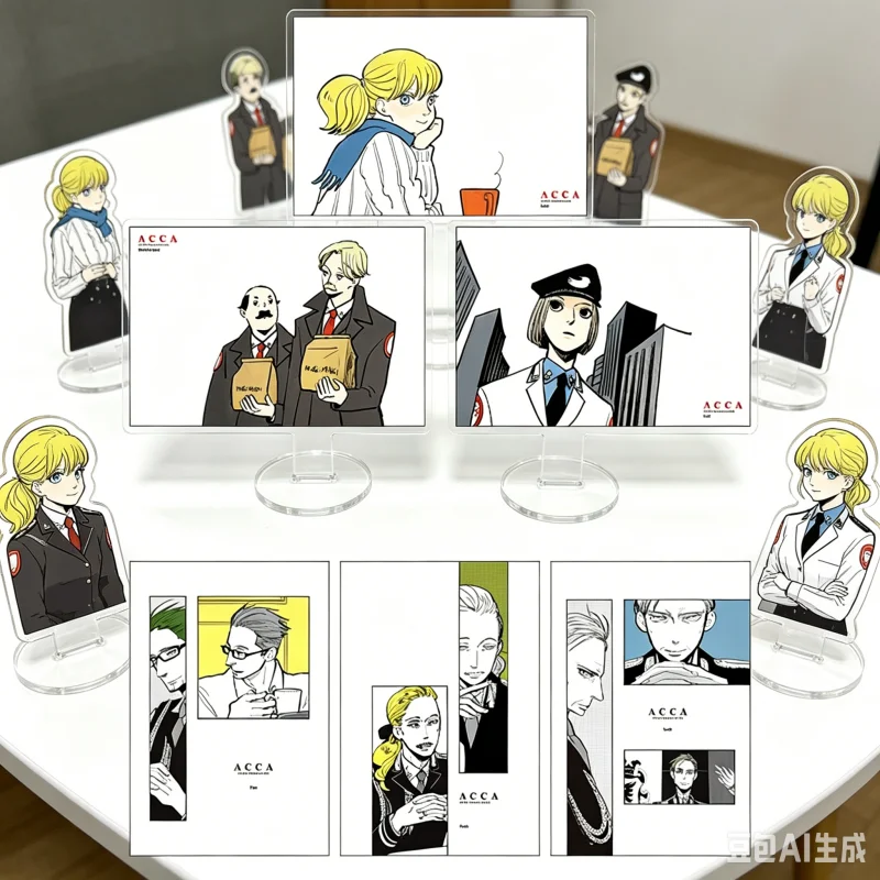 Anime ACCA: Departamento de Inspección de los 13 Territorios, Figura de Acrílico de 15 cm de Nino Jean Otus, Color Malva, Llavero, Adorno de Escritorio, Souvenir