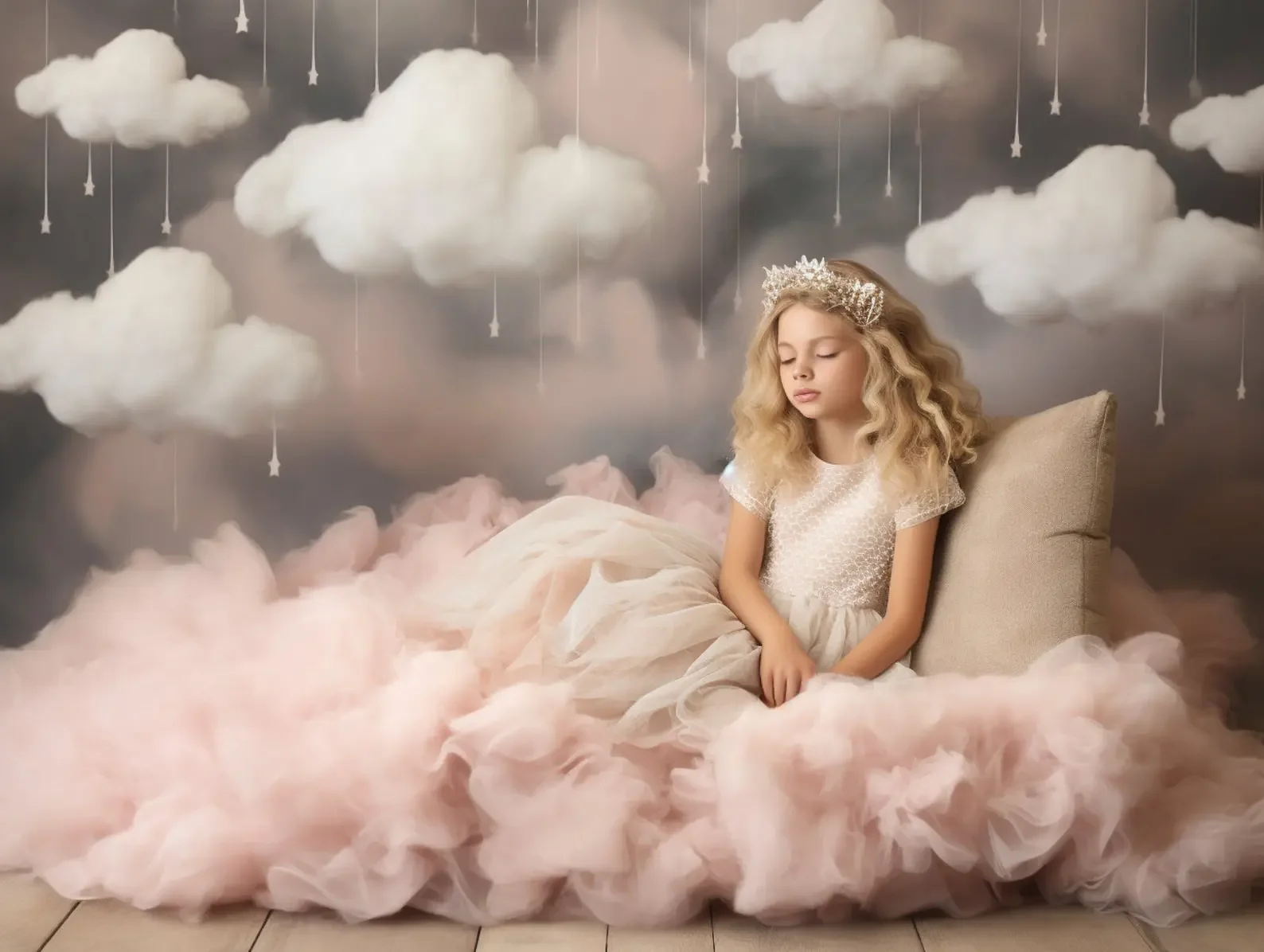 Mehofond Fotografie Achtergrond Dromerige Wolken Roze Gordijn Kind Verjaardagsfeestje Taart Samsh Portret Decor Achtergrond Fotostudio