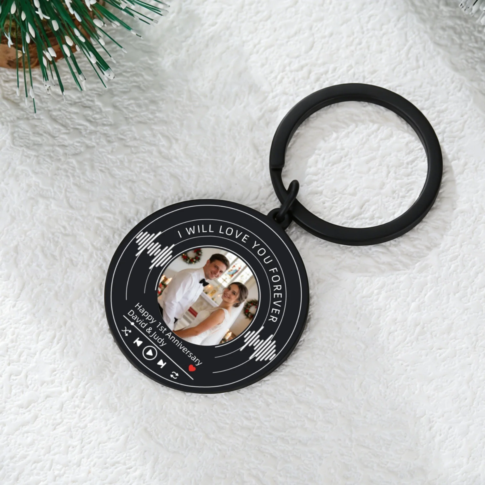 شخصية مسجل فينيل على شكل سلسلة المفاتيح مع صورة مخصصة أغنية صورة المفاتيح ألبوم الموسيقى مخصص كيرينغ زوجين هدية