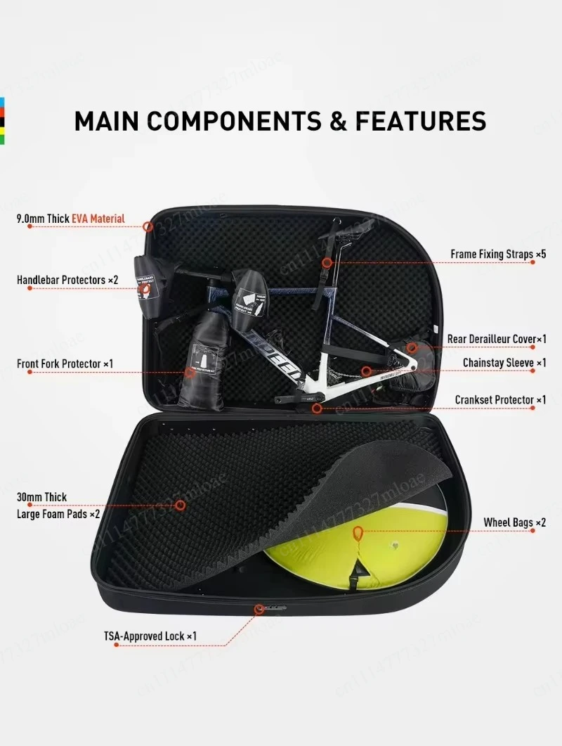 Bike Travel Case No-Disassembly Handlebar EVA Hard Shell MTB Road Bike Transport Box with Various Protect Tool Bike Bag