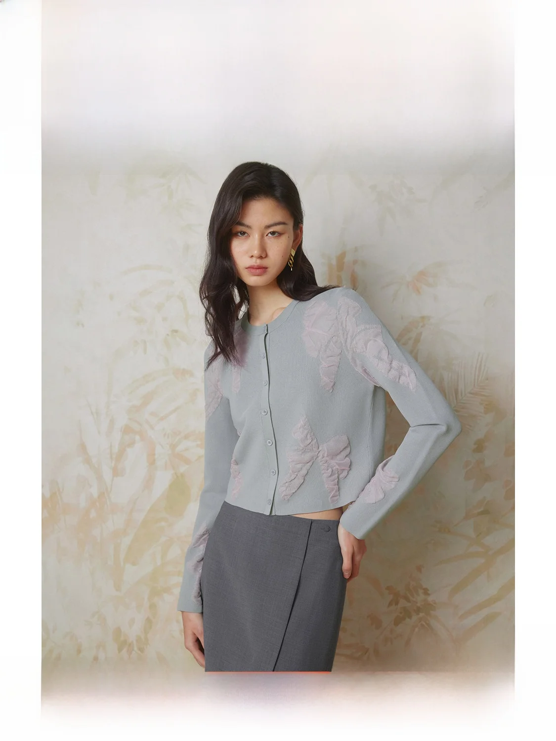 

Aesthetic ort Knitted Open Cardigan Women's Slim Fit round Ne Spring New Sle Casual Faion Knot