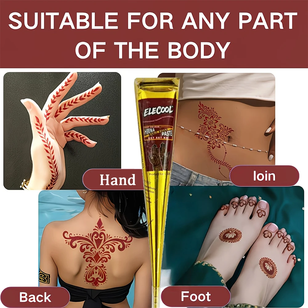 10pcs Henna Tattoo Paste Set,3pcs Tattoo Paste +4pcs Stickers+3pcs Hand‑Shape Stencils,Temporary Body Paint DIY Hand Drawing