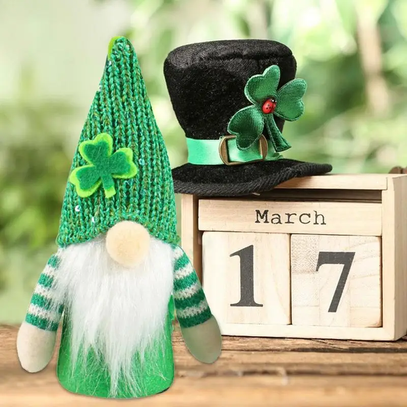 Patrick Day Gnome Ornaments Lighted Felt Gnome Decorations With Shamrock Soft And Festive Shamrock Gnome Decorations For Desk