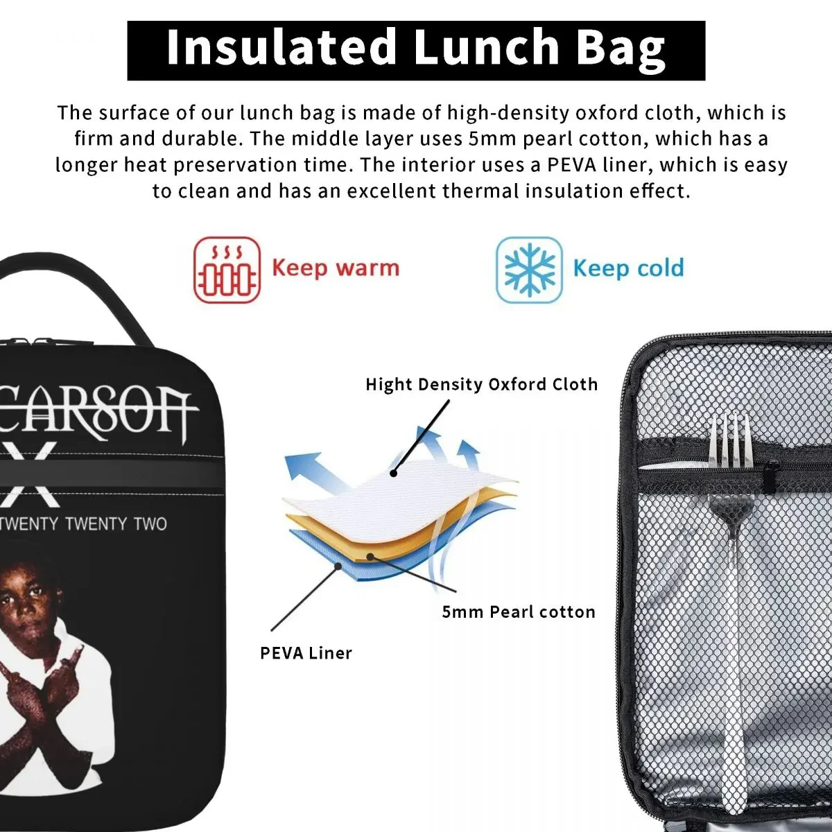 Ken Carson Merch Isolados Lunch Bags, Reutilizável Leakproof Tote, Lancheira, Saco De Comida, Viagem De Praia, Saco Térmico