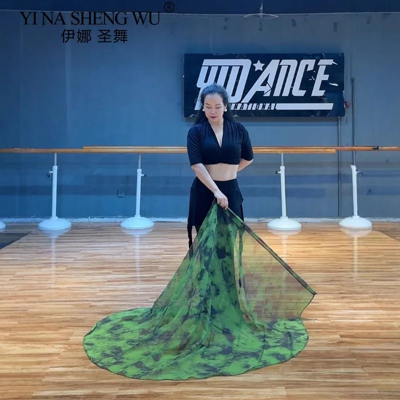 Chiffon Praise Flag 1pc/ 1 Pair 190X140cm Women Flowy Tie Dye Veil Stage Performance Show Props Black Green Floral Worship