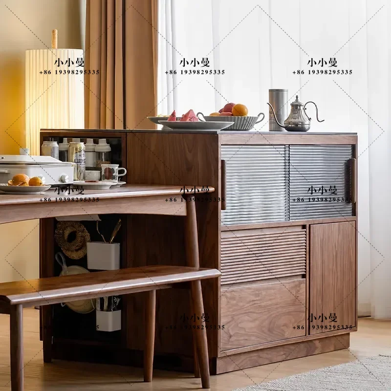 North American Black Walnut Slate Island Table Solid Wood Bar Kitchen Cooking Dining Side Cabinet Nordic Cherry Wood Display