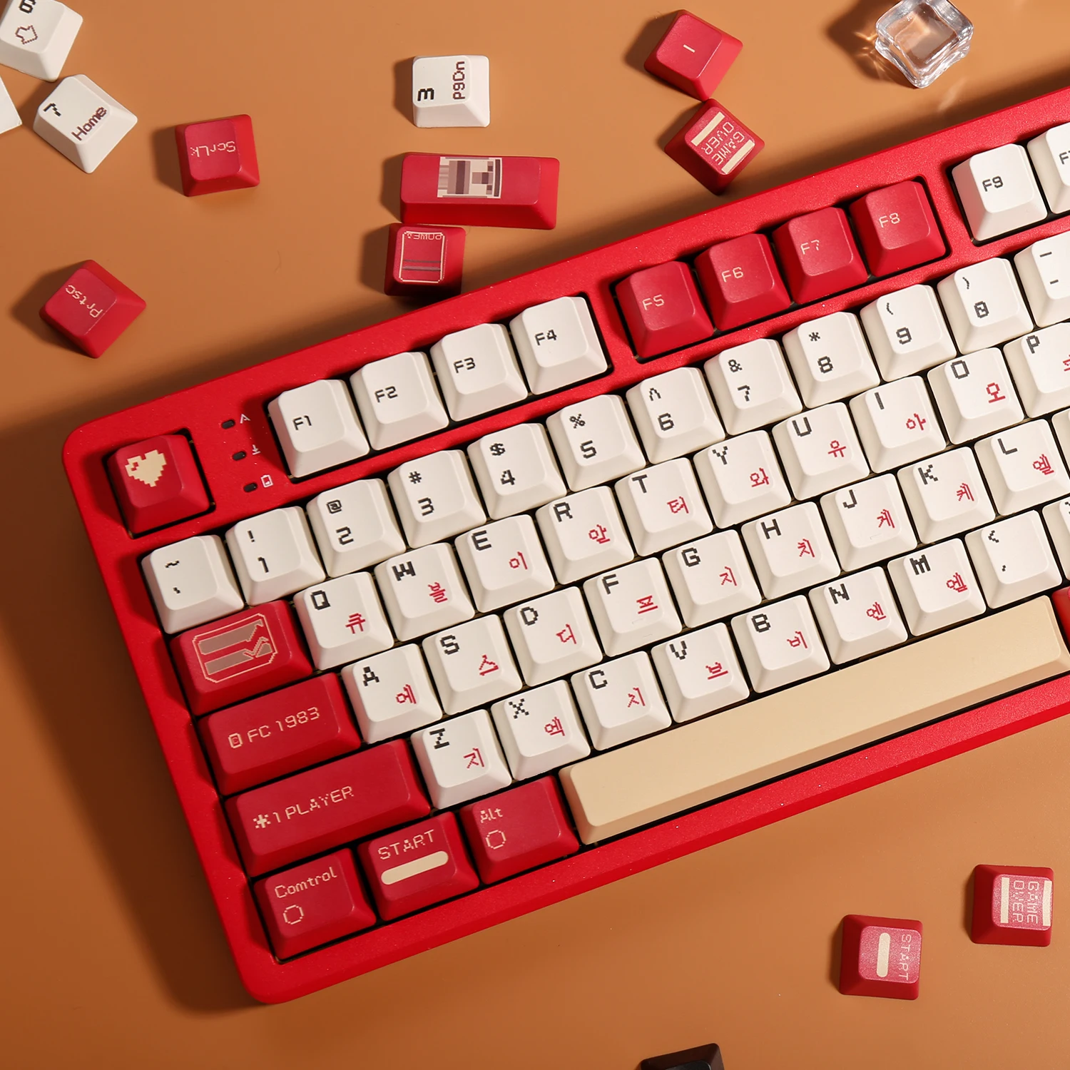 Koreanische Hangul-Tastenkappen, Retro-Rot, Weiß, PBT, Kirschprofil für MX Switch, DIY-Spiel, mechanische Tastatur, 128, Tastenkappen