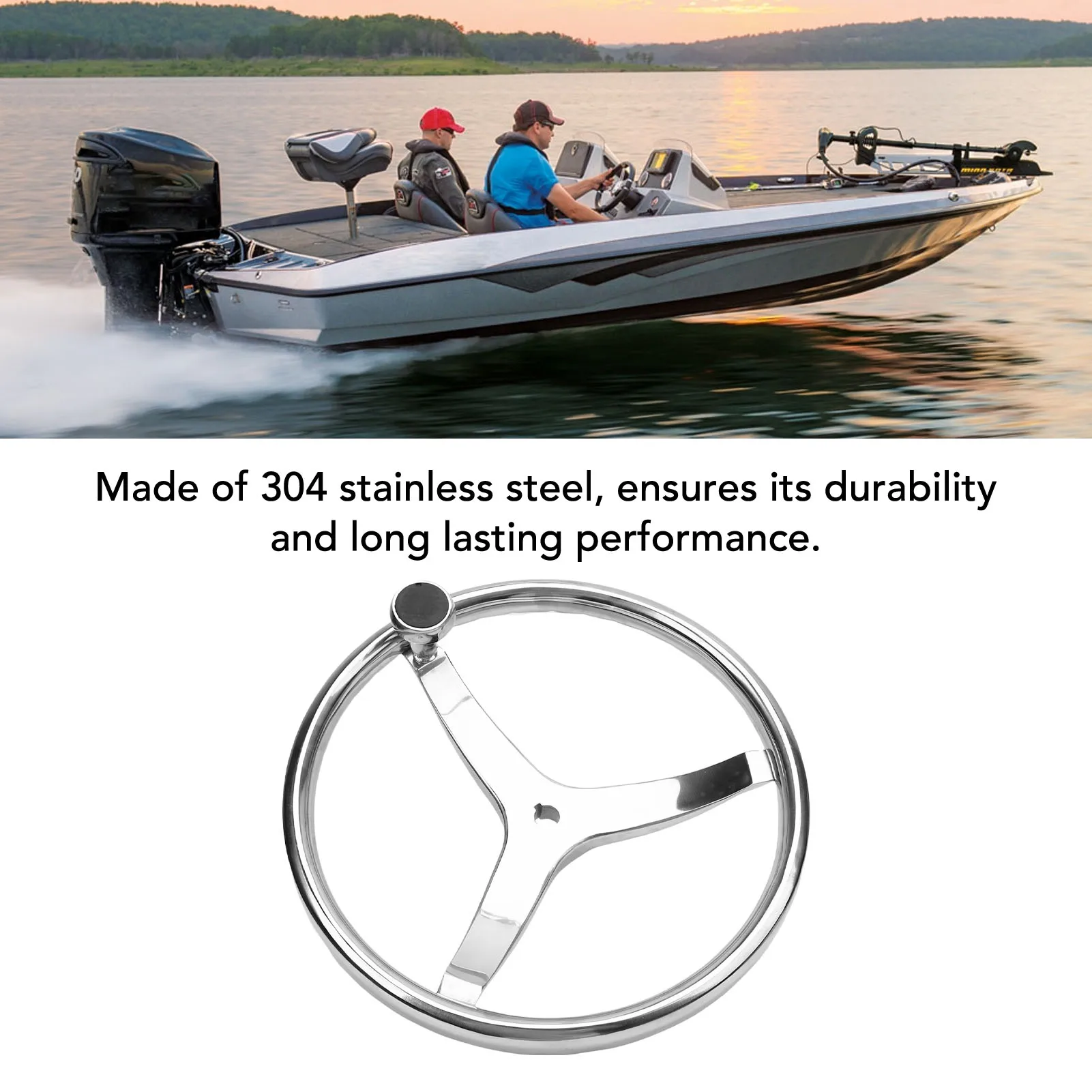 Substituição de volante marinho 13-1/2 Polegada volante de barco de aço inoxidável 3 raios para eixo cônico de 3/4 Polegada