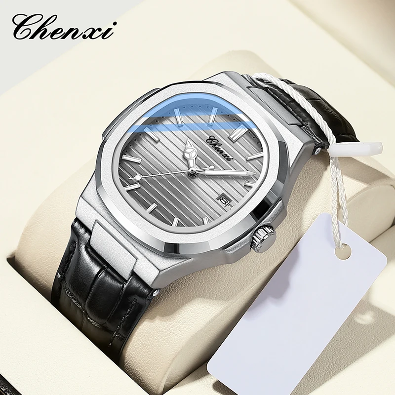 CHENXI мужские часы модные деловые водонепроницаемые часы с календарем 40 мм кварцевые мужские часы новый кожаный ремешок светящиеся часы