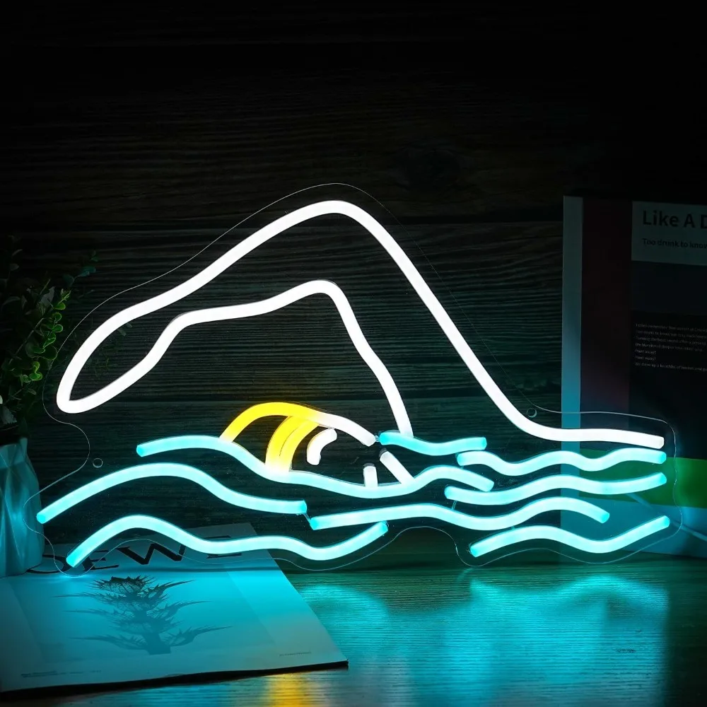 

Swim Neon Sign Led Ice Blue White Surfer Neon Cool Pool Wall Light Up Sign Dimmable Swimming Neon for Gym Swimming Room Pool