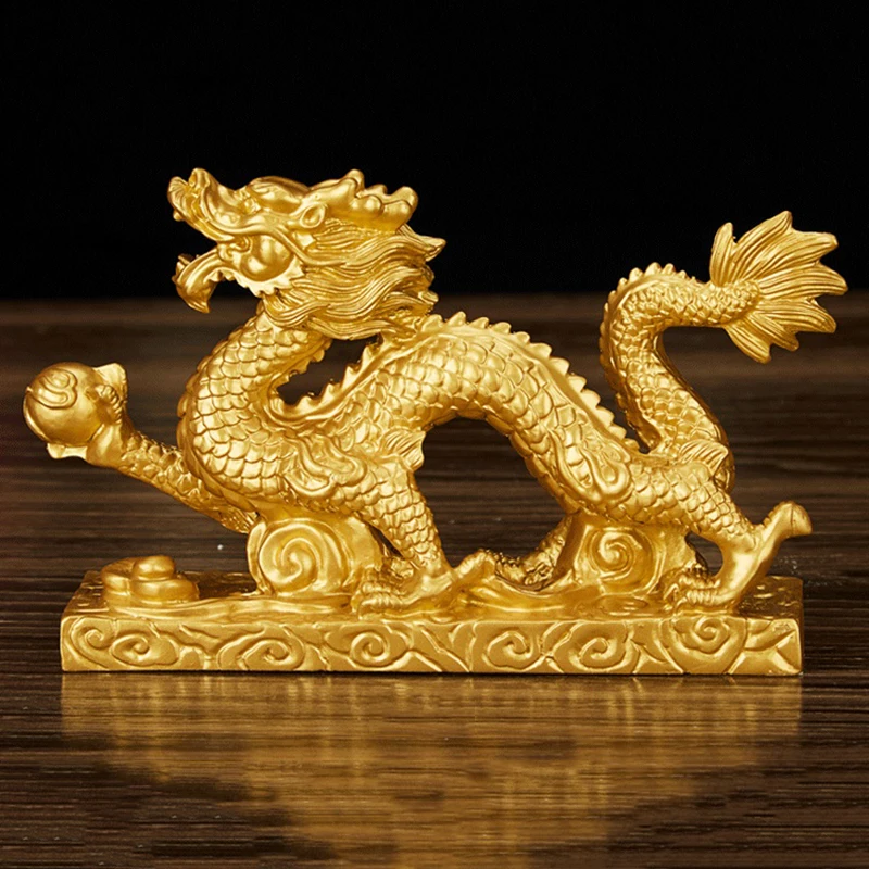 Long Qinglong Resin Imitation Copper Hanlong Ornaments Feng Shui Shenlong Base Zodiac Dragon Home Decoration