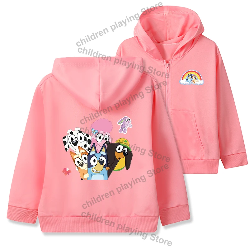 Blueyi zíper hoodies para crianças dos desenhos animados bingo casaco cardigan primavera outono bonito cão impressão manga longa roupas outerwear presente
