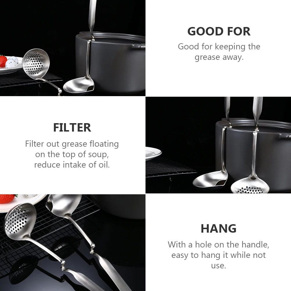 

Oil Filter Spoon Kitchen Cooking Soup Spoons Stainless Steel Separator Strainer for