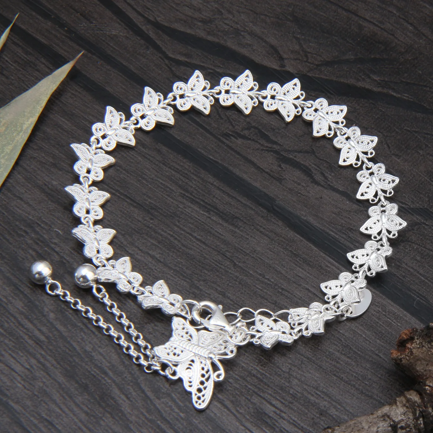 

925 Sterling Silver Filigree Butterflies Bracelets for Women Hollow Butterfly Charm Bangles Silver Chains Tassels Jewelry Ethnic