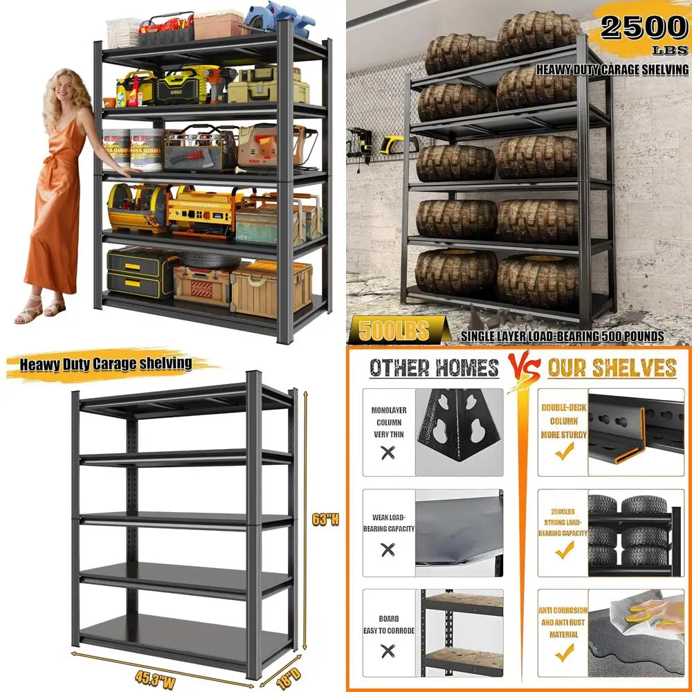 

Сверхмощные 5-ярусные регулируемые промышленные стеллажи емкостью 2500 фунтов для хранения в гараже