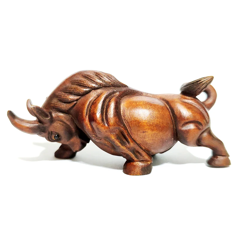 Y7133 - 2'' Hand Carved Japanese Boxwood Netsuke: Strong Buffalo Ox Fighting