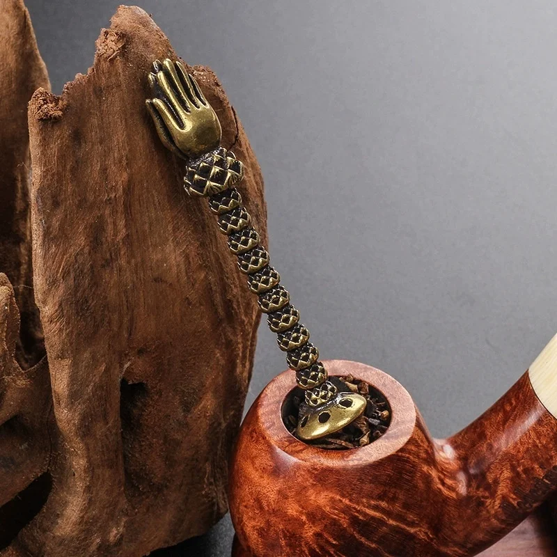 Carved Brass Pipe Tamper Heat-Resistant Press Stick, Portable Smoking Pipe Presser Tool Premium Cigarette Smoke Accessories