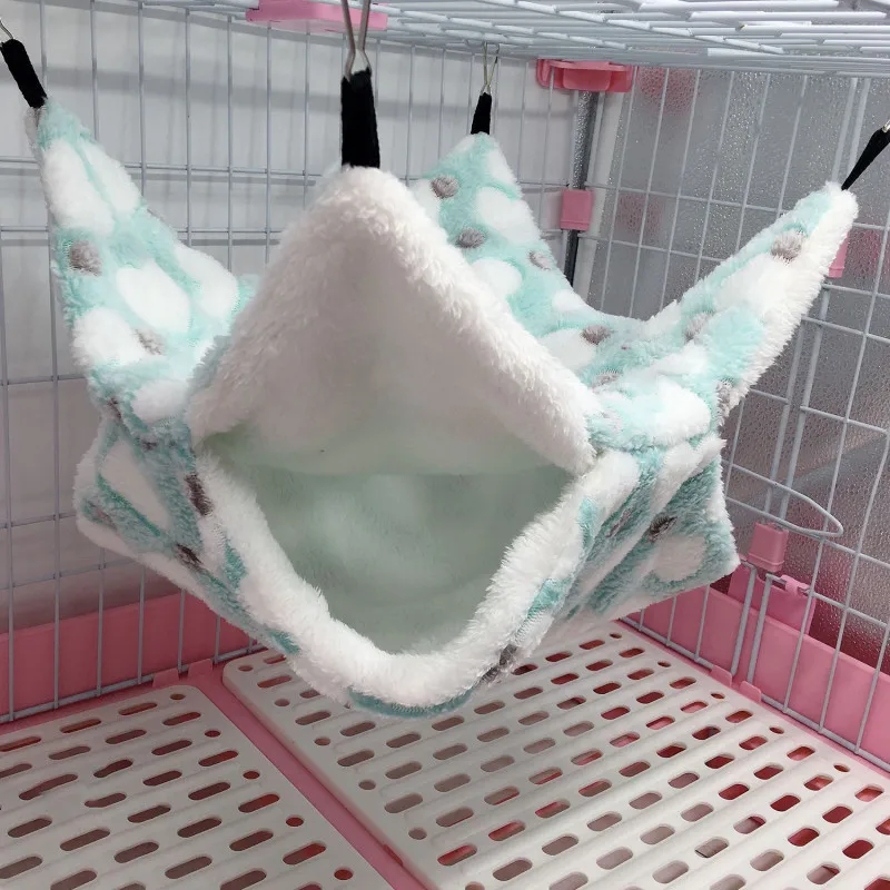 Hamster Hammock Small Pet Hanging Bed Double Warm Thickened Honeybug Flying Squirrel Guinea Pig Hammock Pet Cage Accessories
