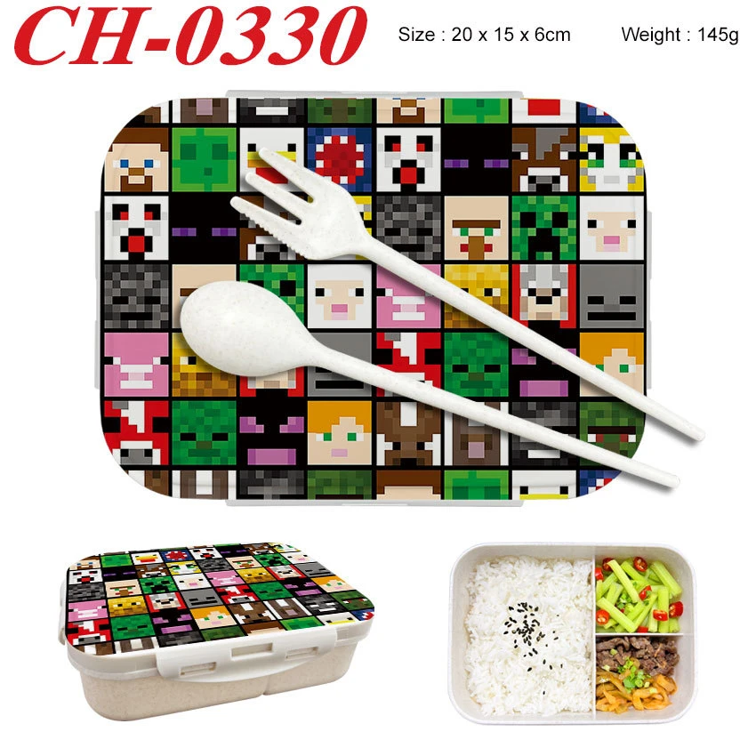 Minecrafted 3-piece Japanese-style insulated lunch box with a detachable handle and lid, suitable for women, backpacking, office view 6