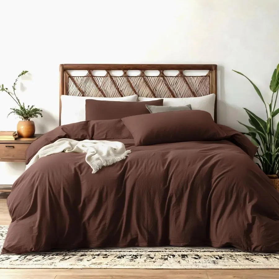 

Brown Duvet Cover Queen Size Extra Cozy Bedding 160 GSM Ultra Soft Duvet Cover Set with 2 Pillow Shams 3 Pieces Comforter Not In