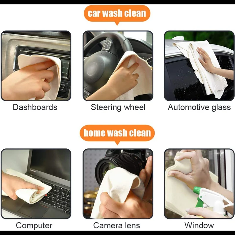 Natural Deerskin Leather Clean Cloth Car Home Washing Care Quick Dry Cleaning Towel Super Absorbent Glass Drying Rags