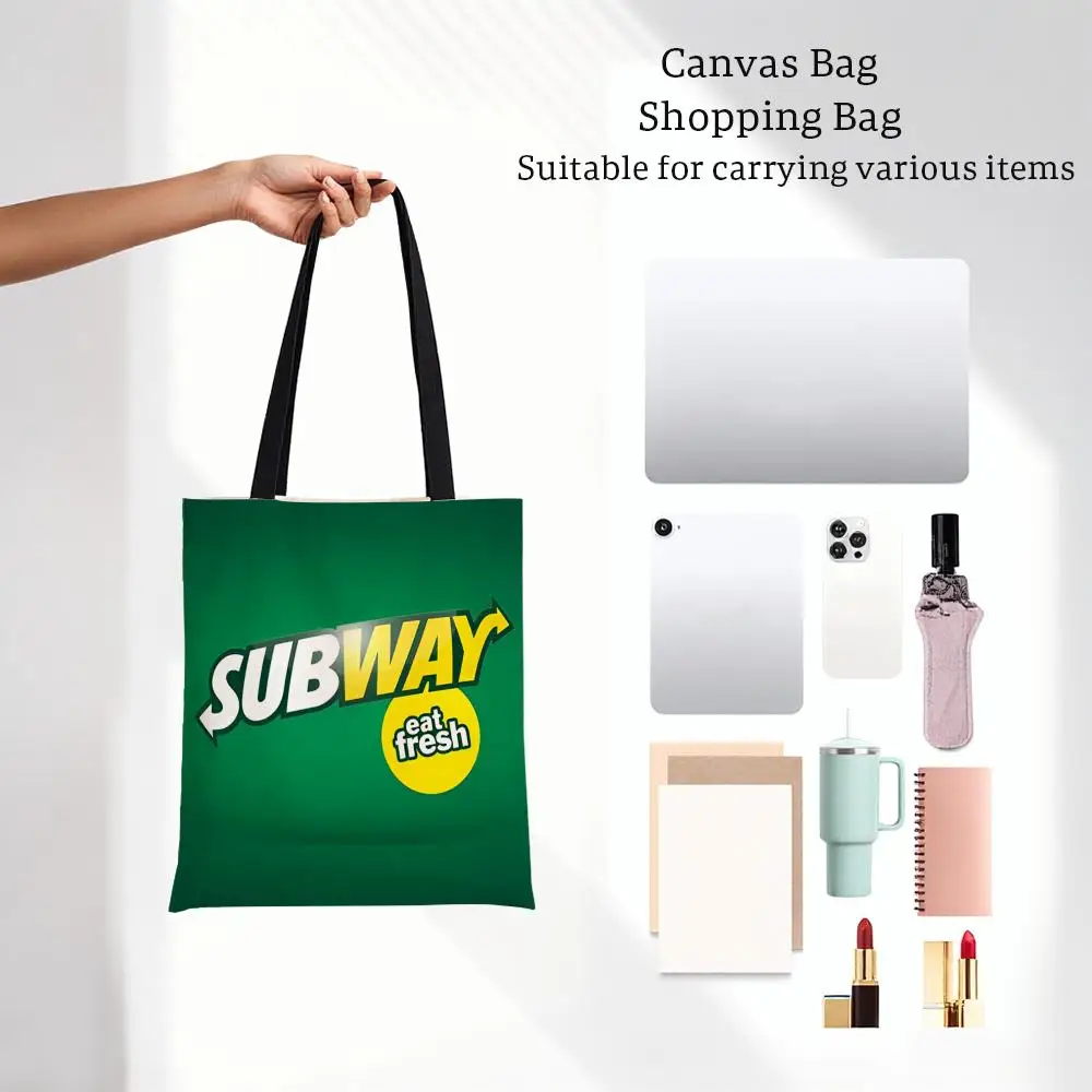 Fashion American Restaurant S-Subway-S Storage Bags Canvas Bags Series Daily Print Bags Lightweight Shoulder Shopping Bags