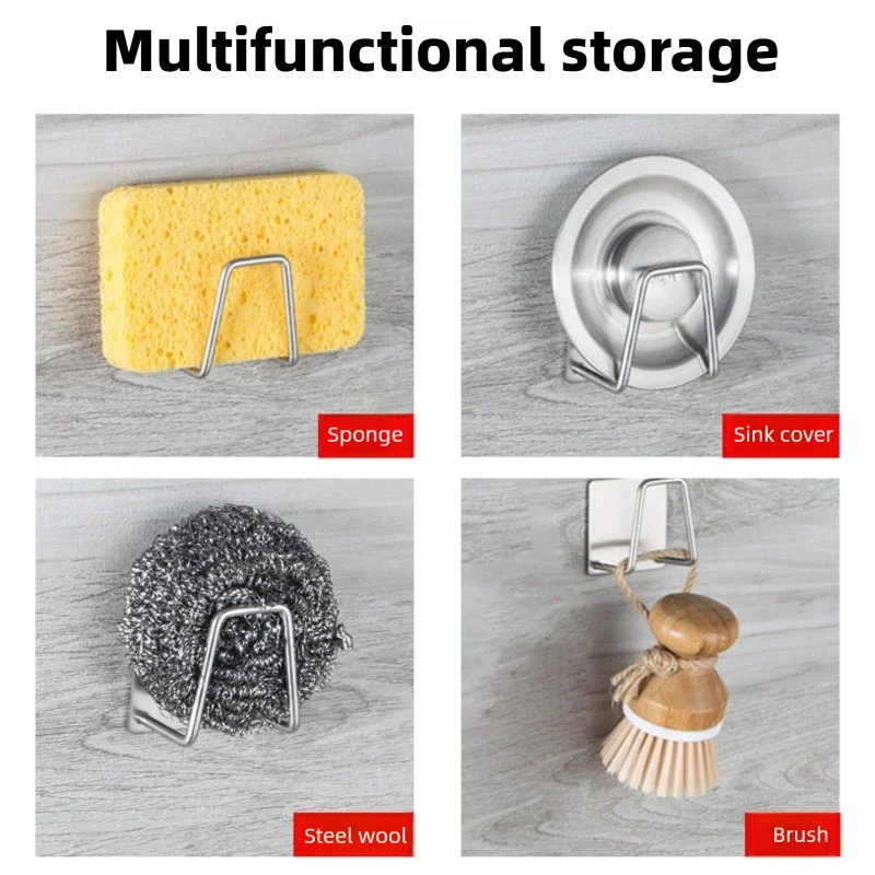 Kitchen Stainless Steel Sink Sponges Holder Self Adhesive Drain Drying Rack Chopping Board Wall Hook Storage Organizer