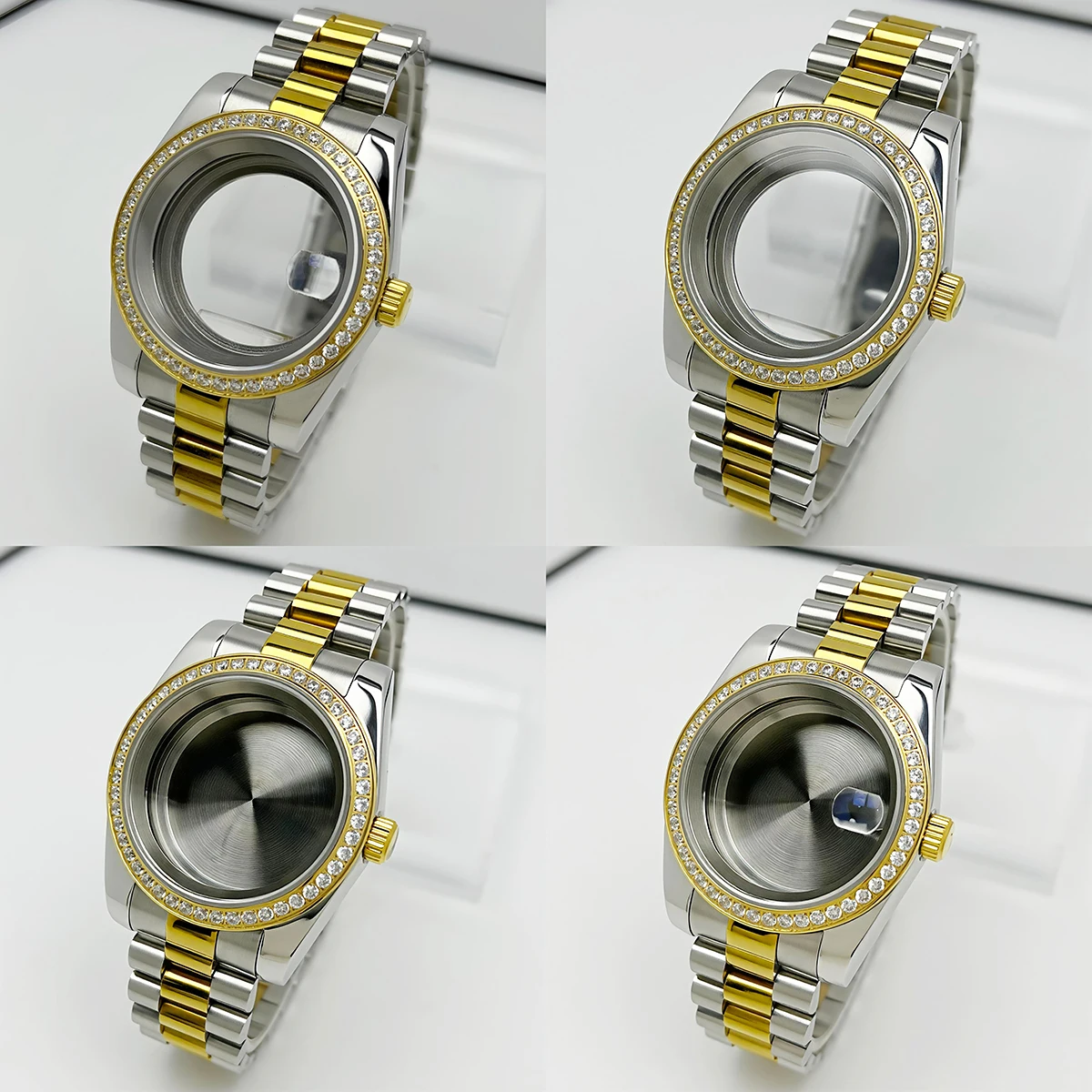 36mm/39mm Case 2T YG Gold Diamond Bezel DJ President Jubile Strap Sapphire Glass Mod For NH35 NH36 Movement Watch Case