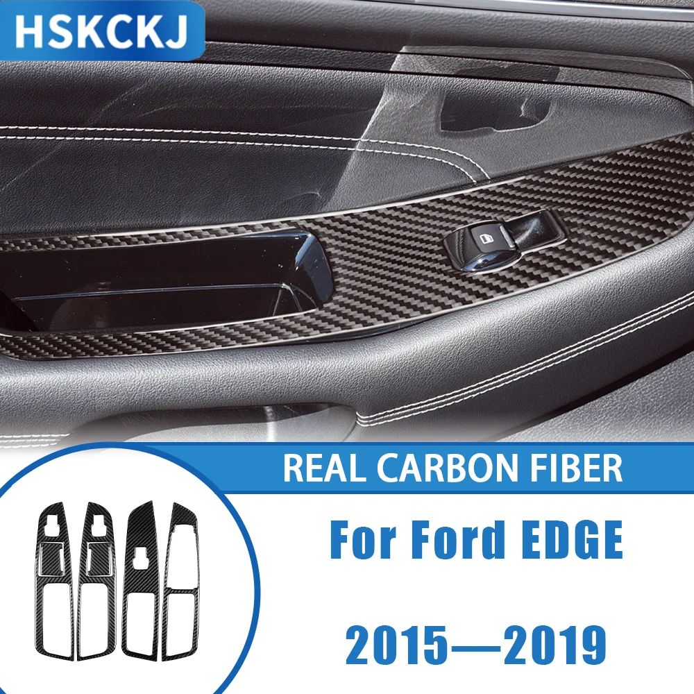 

For Ford EDGE 2015—2017 Carbon Fiber Car Accessories Center Console Door Inner Window Control Lifting Panel Cover Trim Sticker