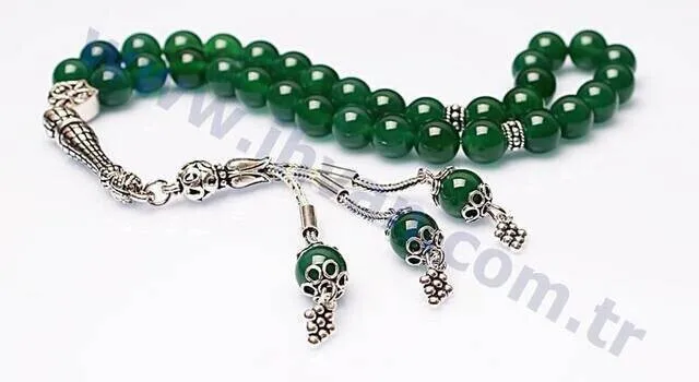 IQRAH Agate Stone Rosary (925 carat Silver)-Green