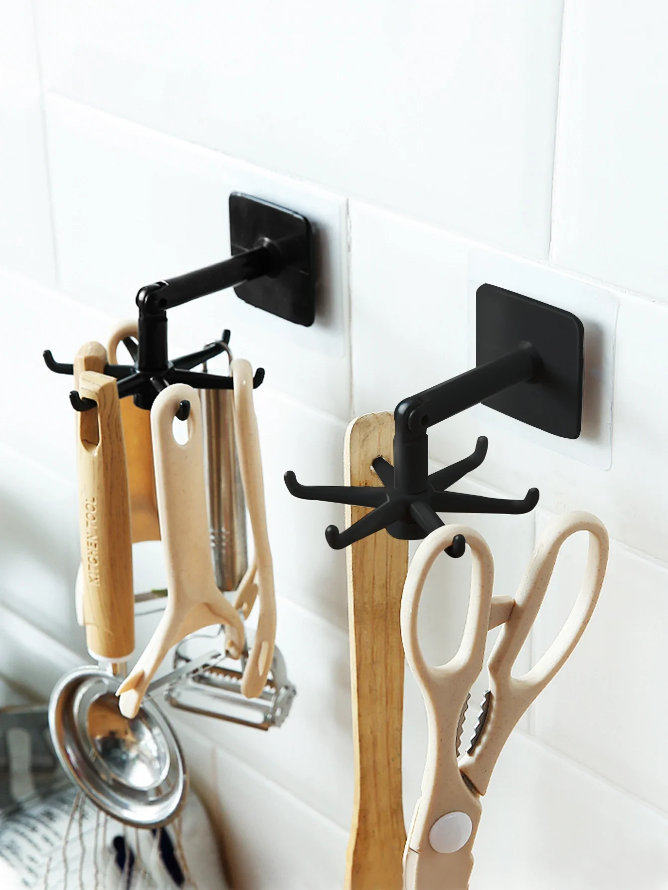 Kitchen Hook Multi-Purpose with 6 Hooks 360 Degrees Rotated Rotatable Rack for Organizer and Storage Spoon Hanger Kitchen Gadget