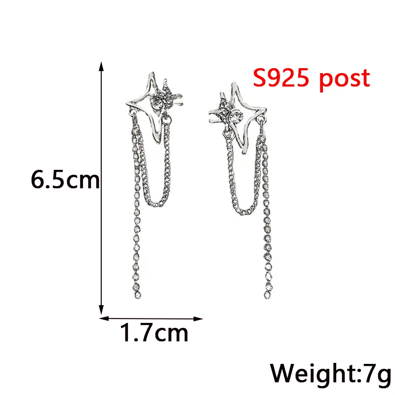Silver Color Star Tassel Earrings for Women Hollow Links Korean Fashion Cool Stuff Bohemian Hanging Earrings Female Ear Jewelry