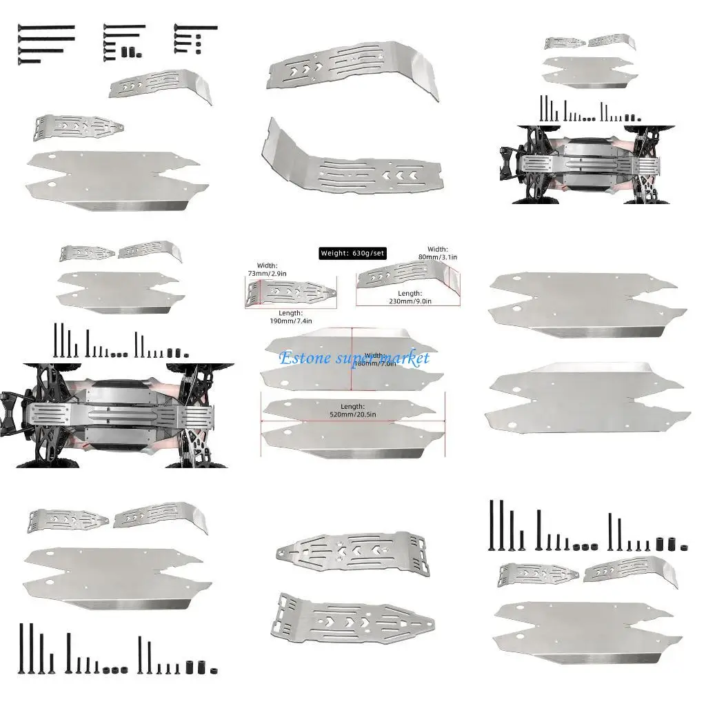 

090B Practical 1/8 Mojaves Toy Car Chassis Armors with Sturdy Stainless Steel Skid Plate and Front Rear Guards