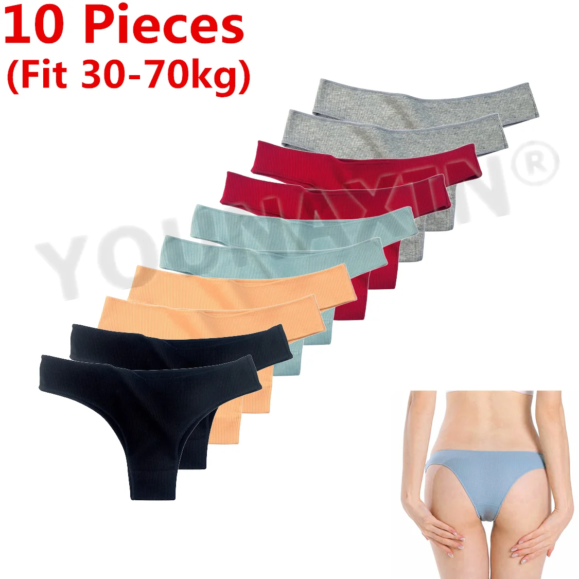

YOUNAXIN 10 Pieces/Lot Underwear Women's G-String Sexy Briefs Cotton Panties Ladies Breathable Thongs Low Waist Undies