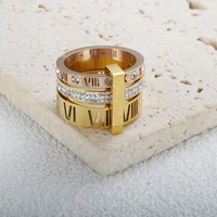 Bague à trois couches avec chiffres romains pour femmes, bague de luxe en acier inoxydable, rotative en cristal, bijoux de mariage tendance 4