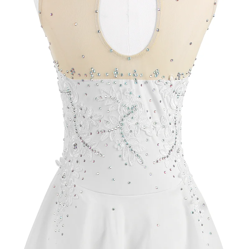 Zagitova Figure Skating Dress For Women Girls Ice Skating White Sleeveless Three-dimensional Flower Lace With Shiny Diamond