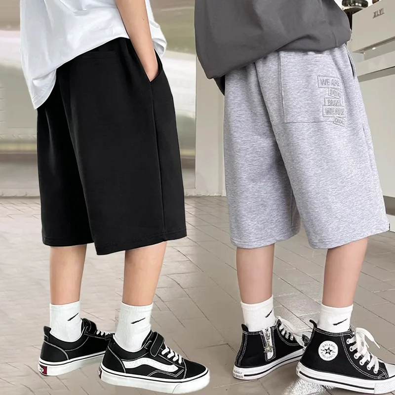 Coole Sommer-Shorts für Jungen, 4–14 Jahre, modische, knielange, dünne Hosen mit Buchstabenstickerei für Kinder ﻿ Lässige Baumwoll-Strick-Jogginghose für Jugendliche