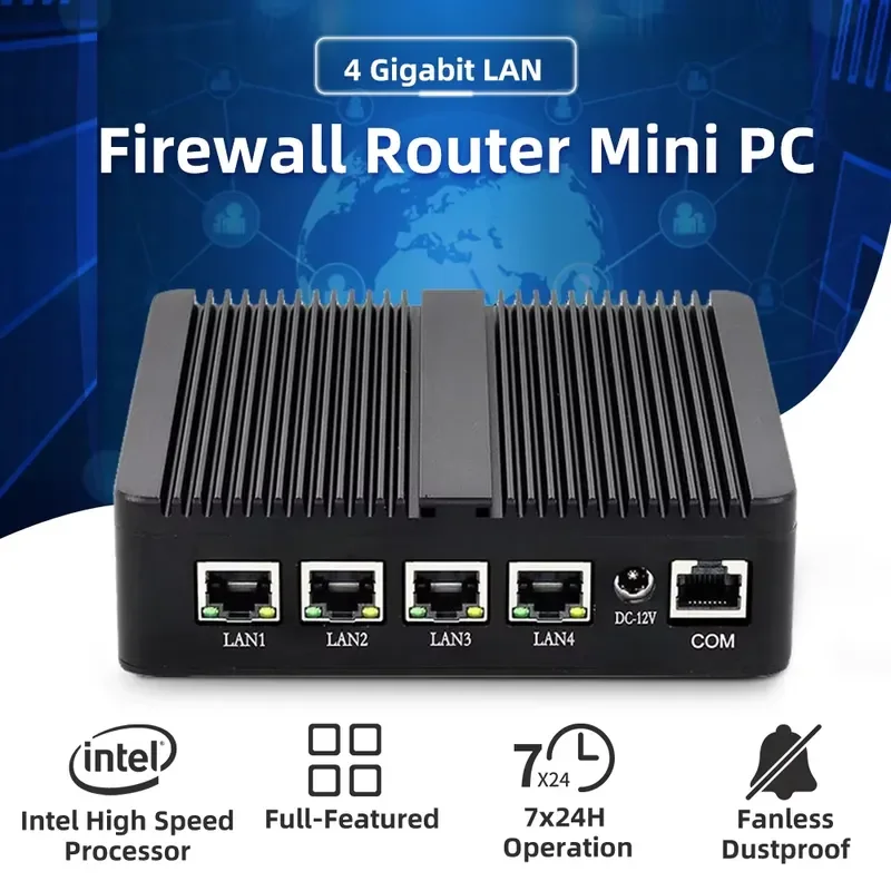 J4125 N5105 Linux Pfsense 4 NIC I225 2.5G Gigabit Network Fanless Mini Pc Firewall Gateway Soft Router with
