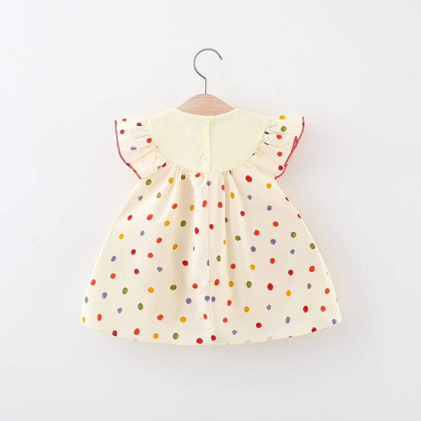 Summer Girls Dress Baby Girl Little Bear Embroidered Colorful Dot Print Little Flying Sleeves Princess Dress